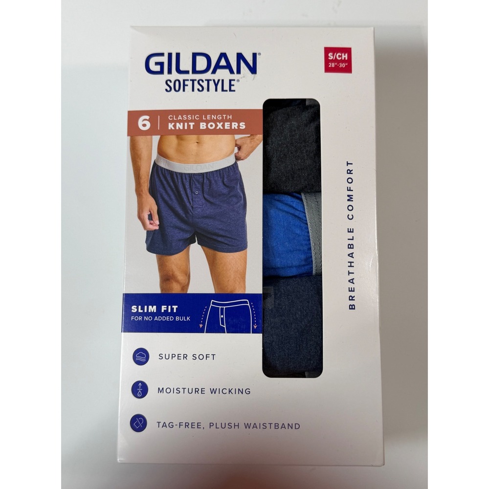 Gildan Softstyle Knit Boxers Mens Small Multicolor New 6 Pack Slim Fit